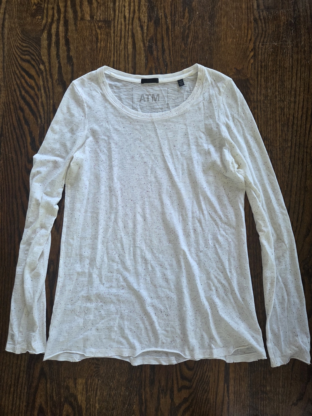 ATM Anthony Thomas Melillo White Speckled Long Sleeve Destroyed Wash Tee